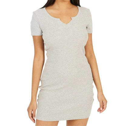 Grey Marl - Front - Brave Soul Womens-Ladies Ribbed Notch Neck Mini Dress