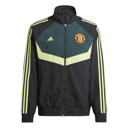 Black-Green - Front - Adidas Mens Manchester United FC Woven Track Top