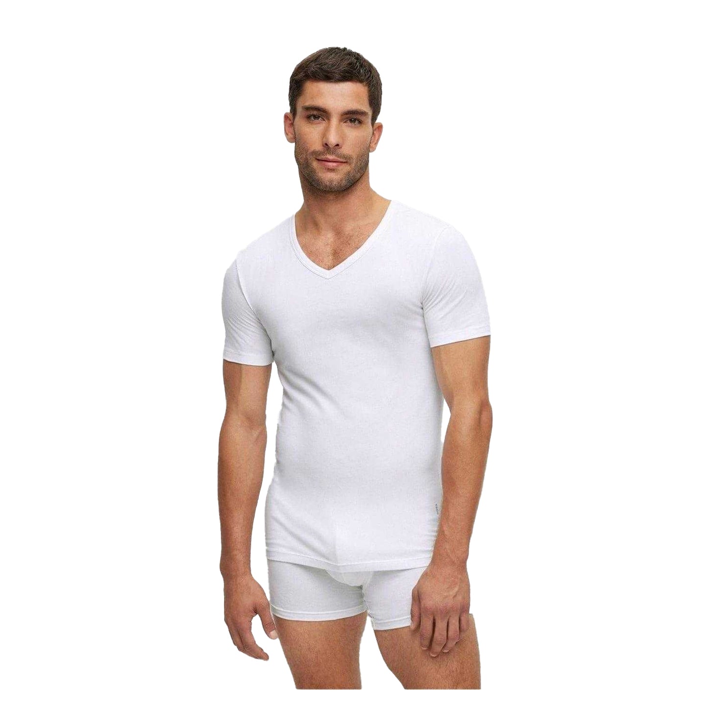 White - Side - Boss Mens Logo Slim T-Shirt (Pack of 2)