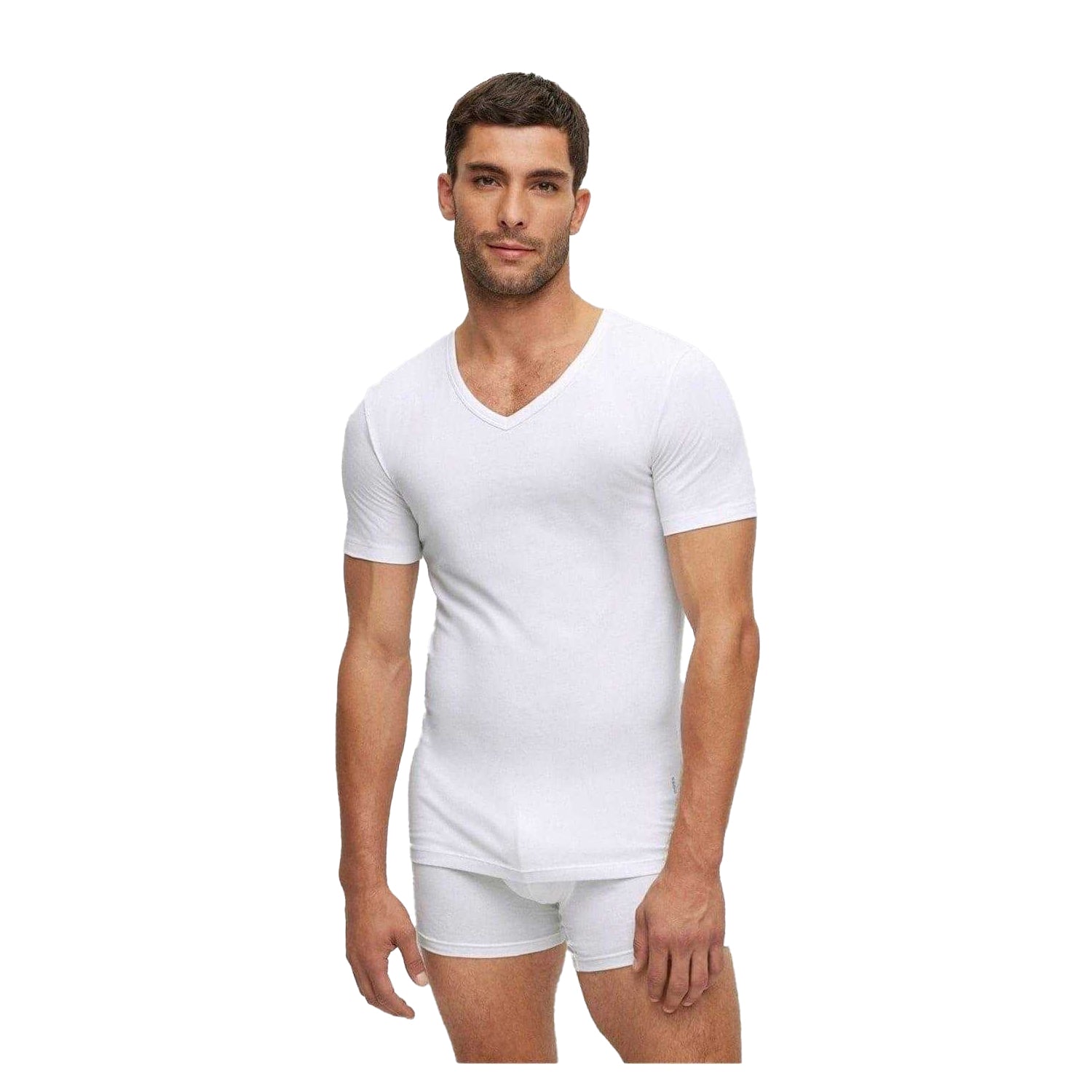 White - Side - Boss Mens Logo Slim T-Shirt (Pack of 2)