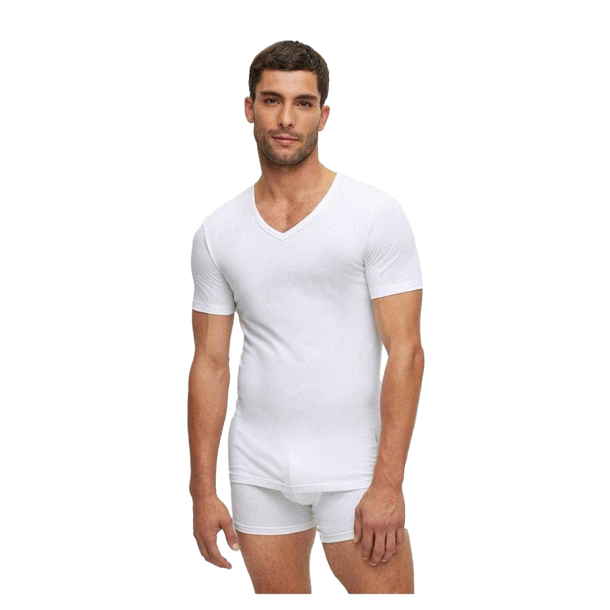 White - Side - Boss Mens Logo Slim T-Shirt (Pack Of 2)