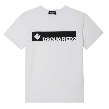 White-Black - Front - DSquared2 Boys Maple Leaf T-Shirt