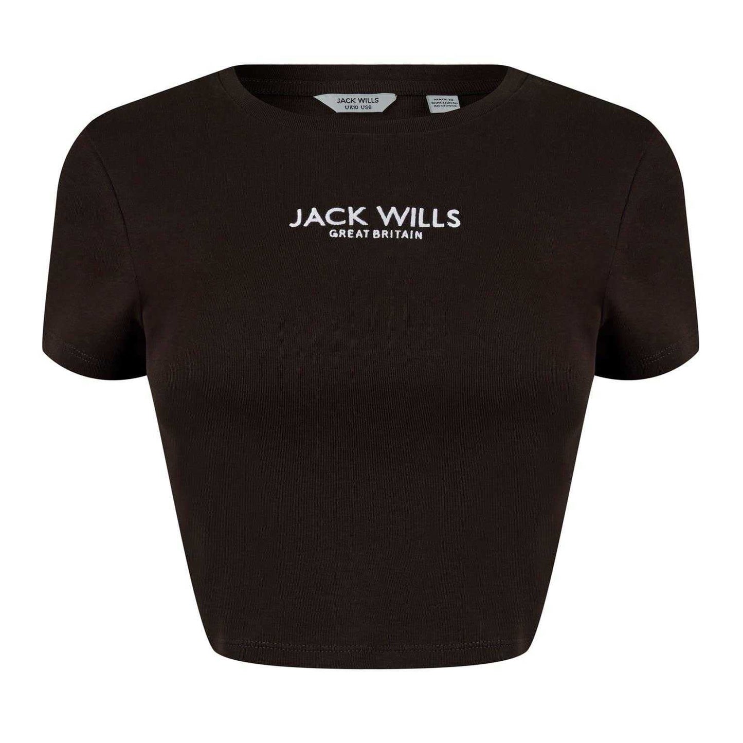 Black - Front - Jack Wills Womens-Ladies Cotton Crop T-Shirt