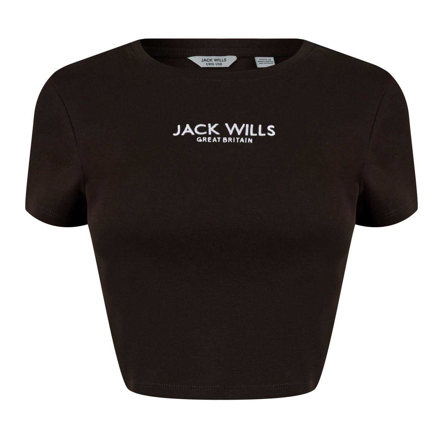 Black - Front - Jack Wills Womens-Ladies Cotton Crop T-Shirt