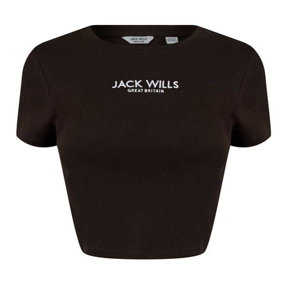 Black - Front - Jack Wills Womens-Ladies Cotton Crop T-Shirt