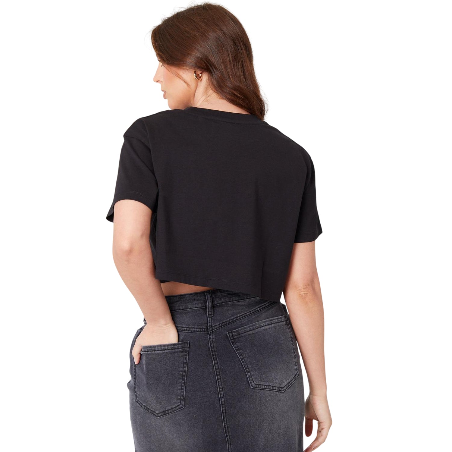 Black - Back - Be You Womens-Ladies Crew Neck Regular Crop T-Shirt