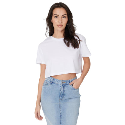 White - Front - Be You Womens-Ladies Crew Neck Regular Crop T-Shirt