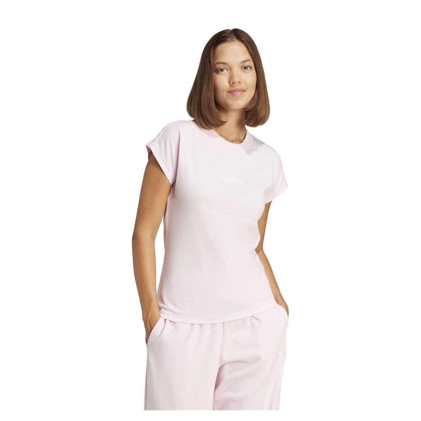 Clear-Pink - Side - Adidas Womens-Ladies Linear Cotton T-Shirt