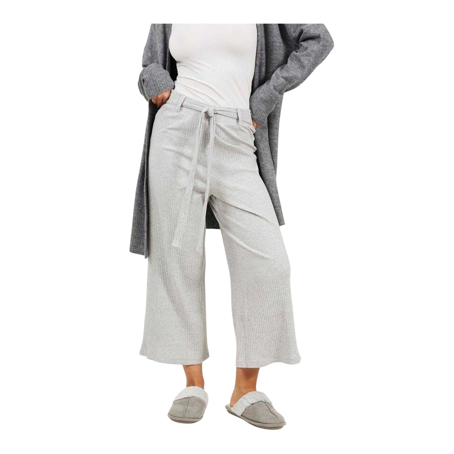 Grey Marl - Front - Brave Soul Womens-Ladies Relaxed Wide Leg Trousers