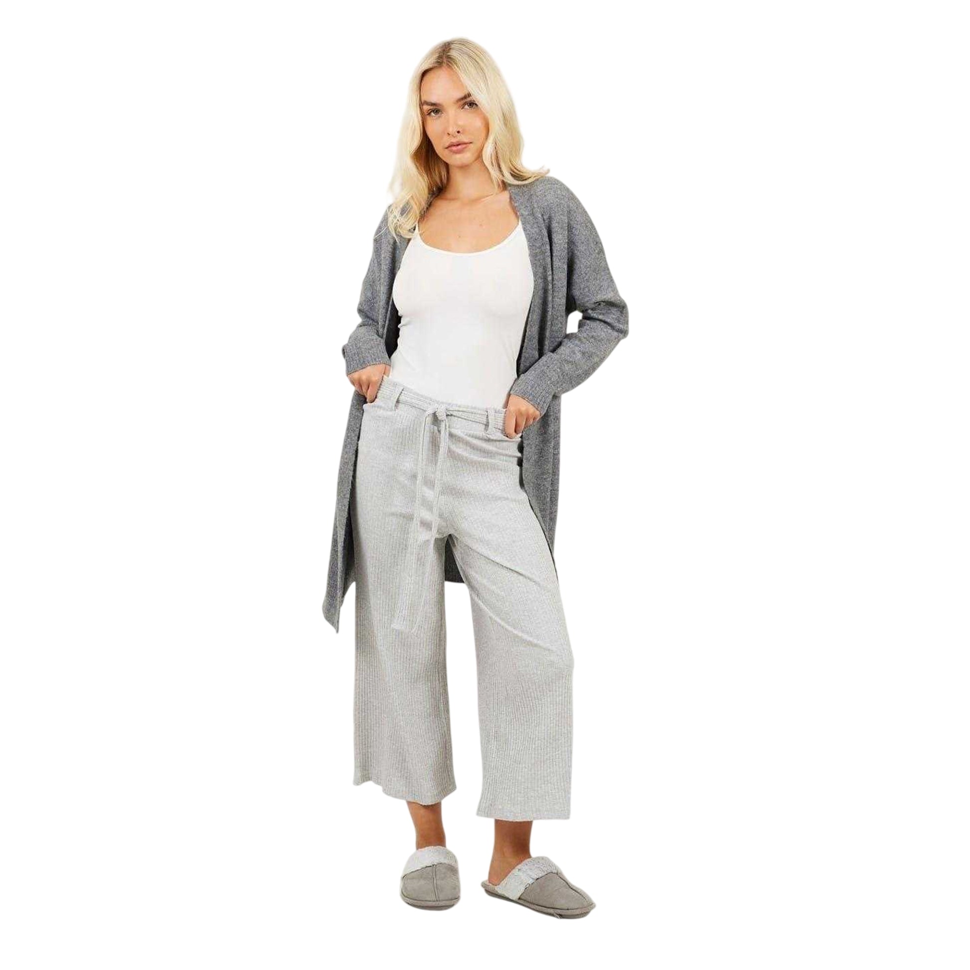 Grey Marl - Side - Brave Soul Womens-Ladies Relaxed Wide Leg Trousers