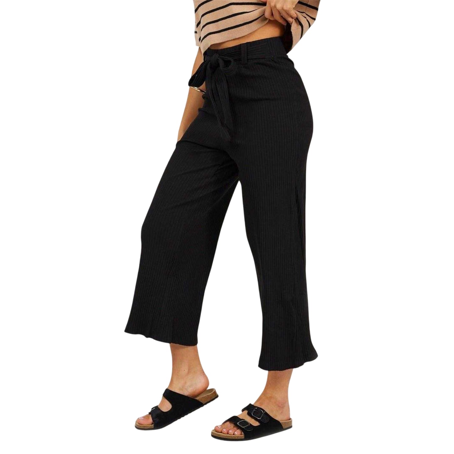 Black - Front - Brave Soul Womens-Ladies Relaxed Wide Leg Trousers