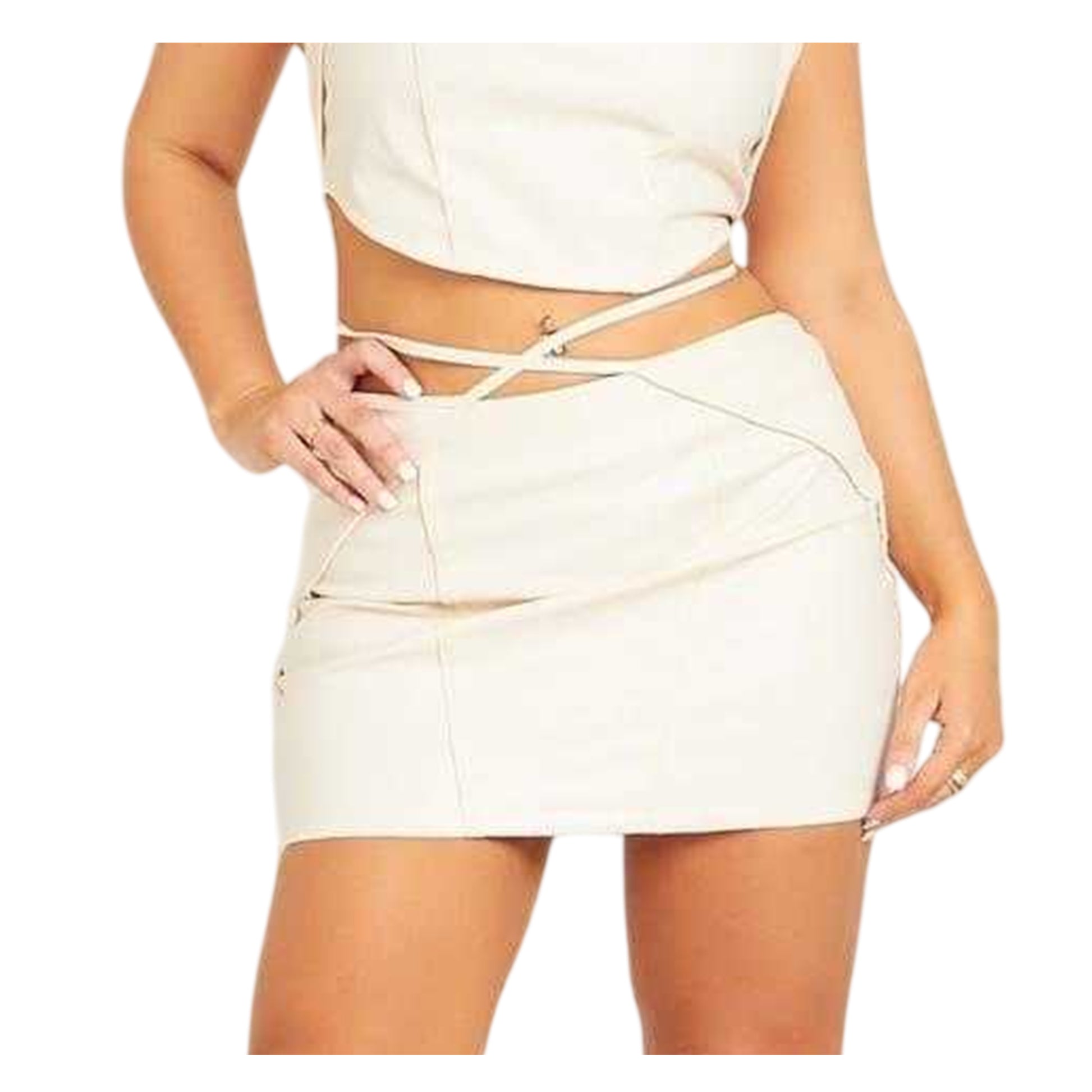 Cream - Front - Missy Empire Womens-Ladies Strappy Mini Skirt