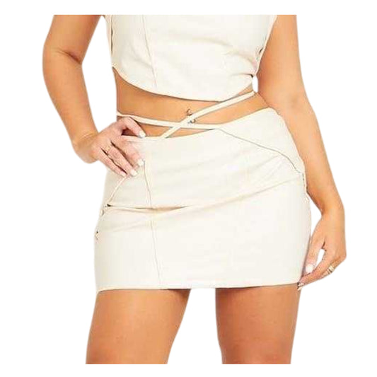 Cream - Front - Missy Empire Womens-Ladies Strappy Mini Skirt