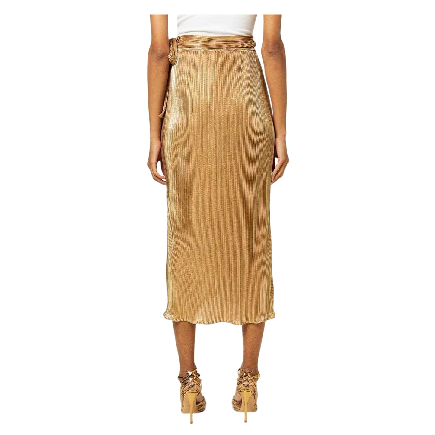 Gold - Back - Never Fully Dressed Womens-Ladies Jaspre Plisse Midi Skirt