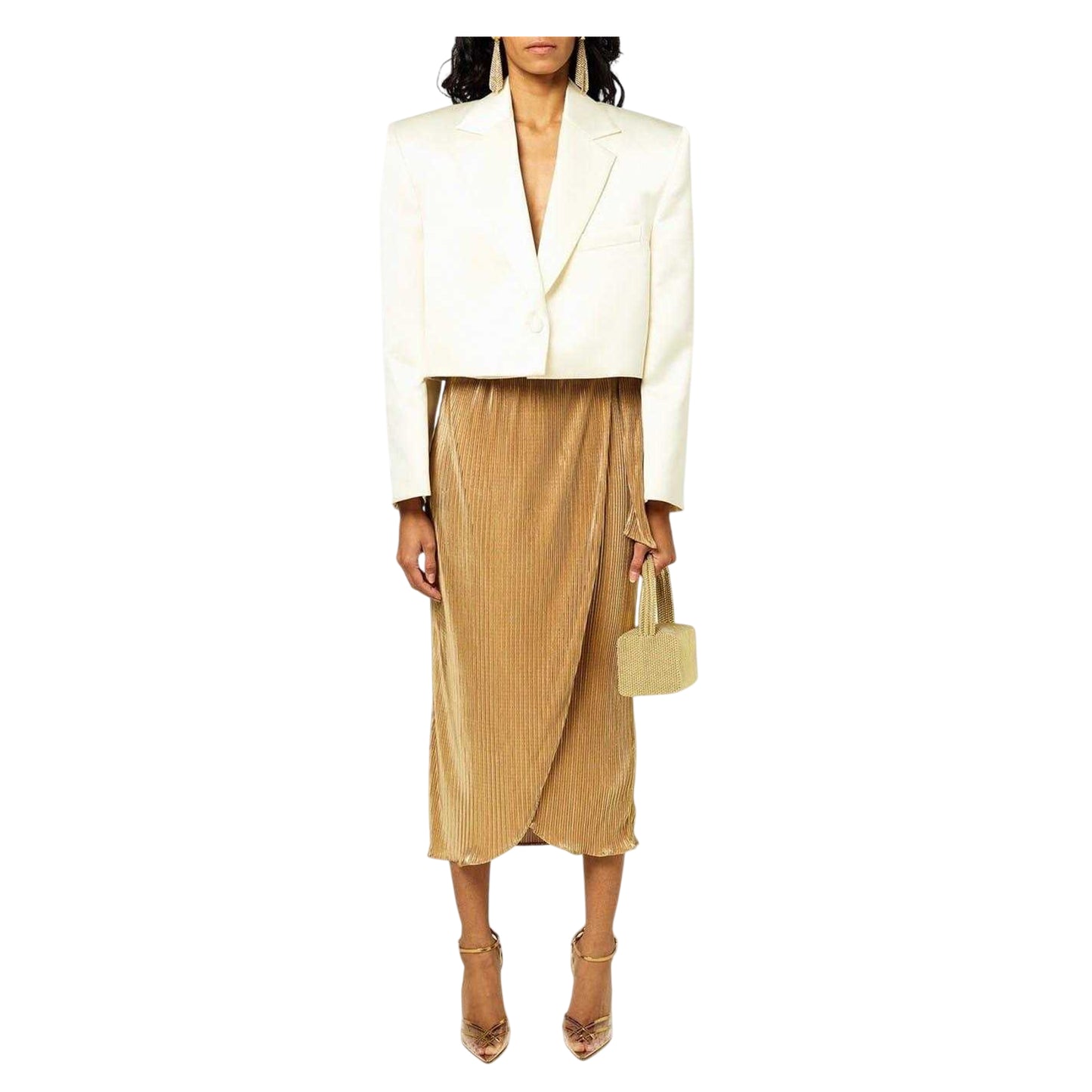 Gold - Side - Never Fully Dressed Womens-Ladies Jaspre Plisse Midi Skirt