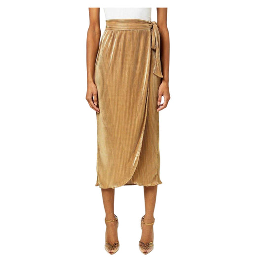 Gold - Front - Never Fully Dressed Womens-Ladies Jaspre Plisse Midi Skirt