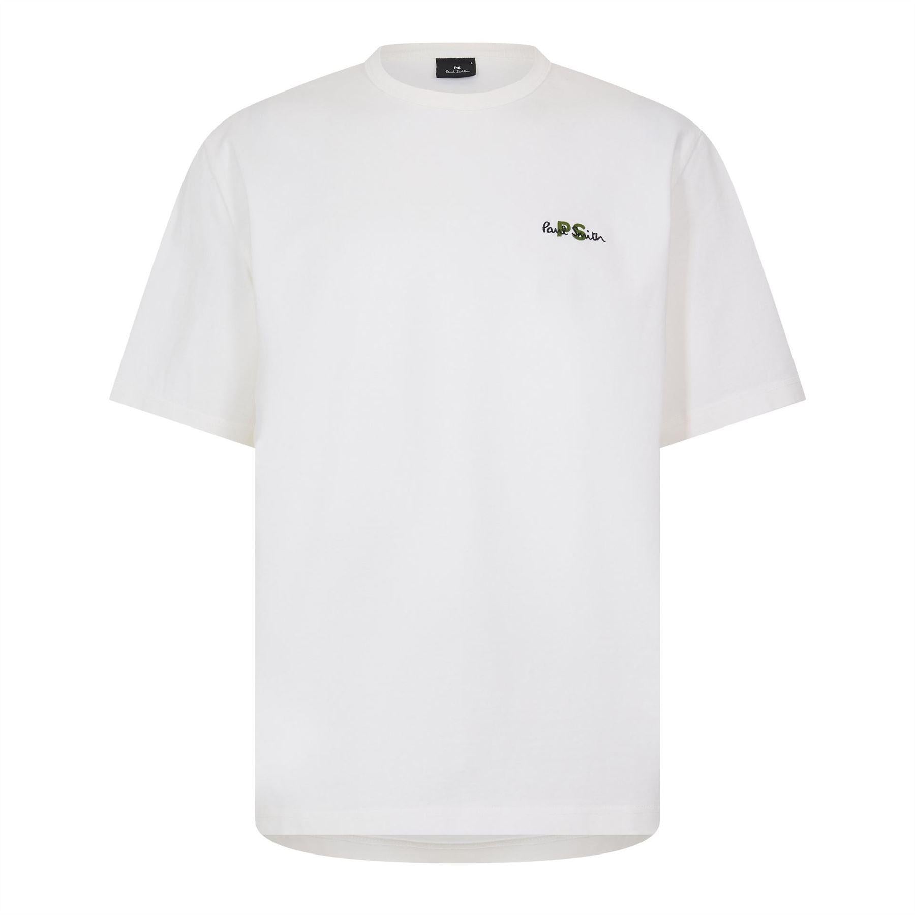 White - Side - Paul Smith Unisex Adult Embroidered Logo Premium Cotton T-Shirt