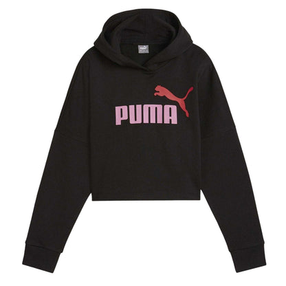 Puma Black - Front - Puma Girls Logo Relaxed Fit Crop Hoodie