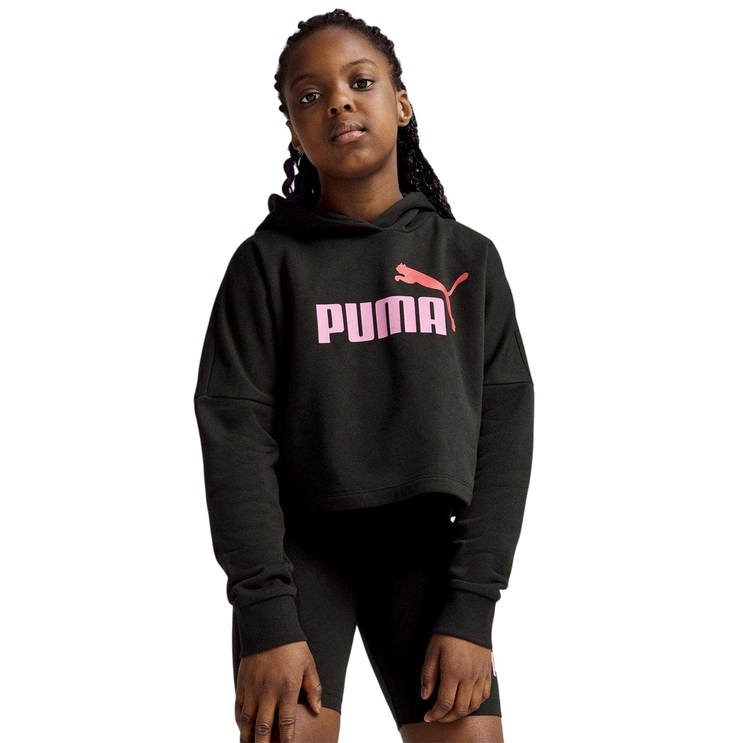 Puma Black - Side - Puma Girls Logo Relaxed Fit Crop Hoodie