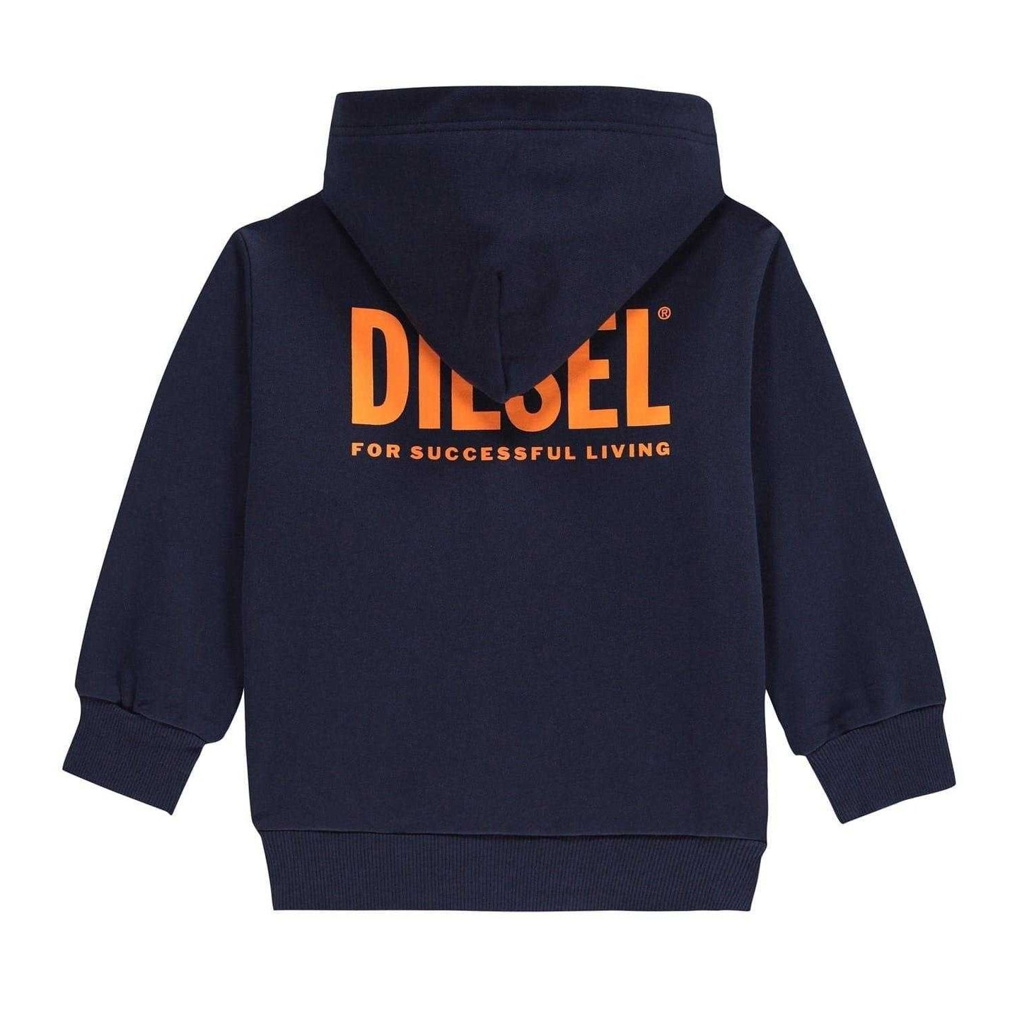 Navy-Red - Back - Diesel Childrens-Kids Logo Full Zip Hoodie
