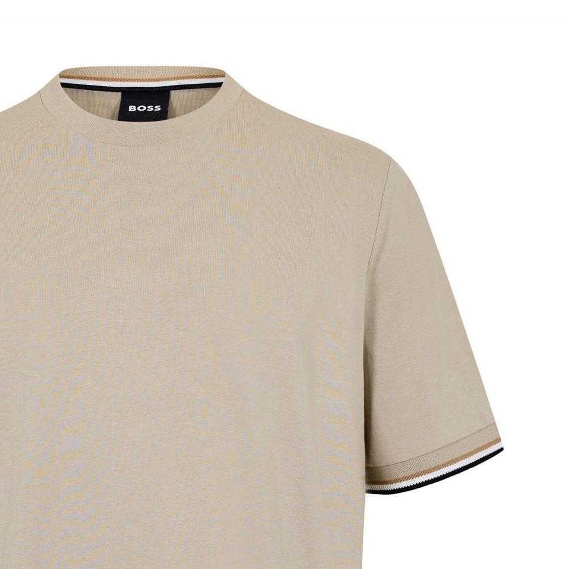 Beige - Side - Boss Mens Hbb Thompson 04 Premium Cotton Regular T-Shirt