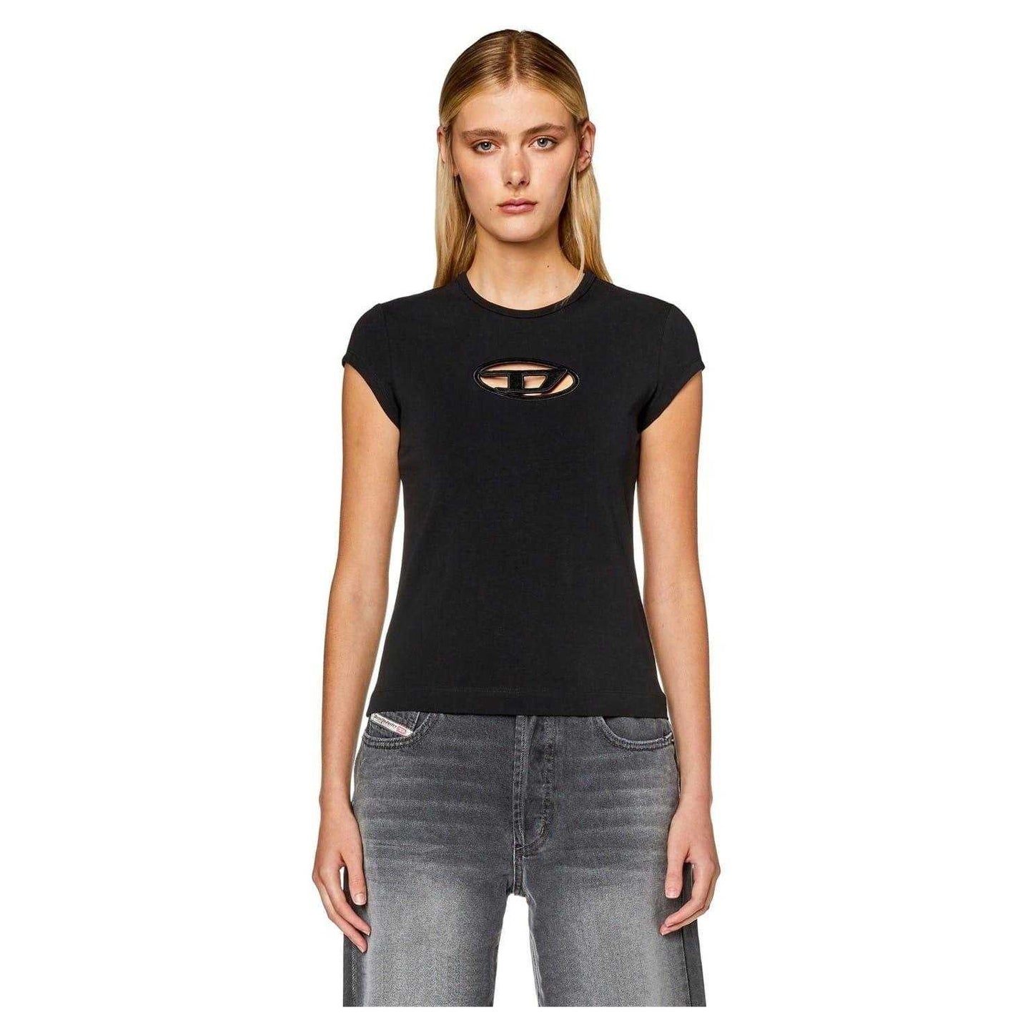 Black - Side - Diesel Womens-Ladies Angie Oval T-Shirt