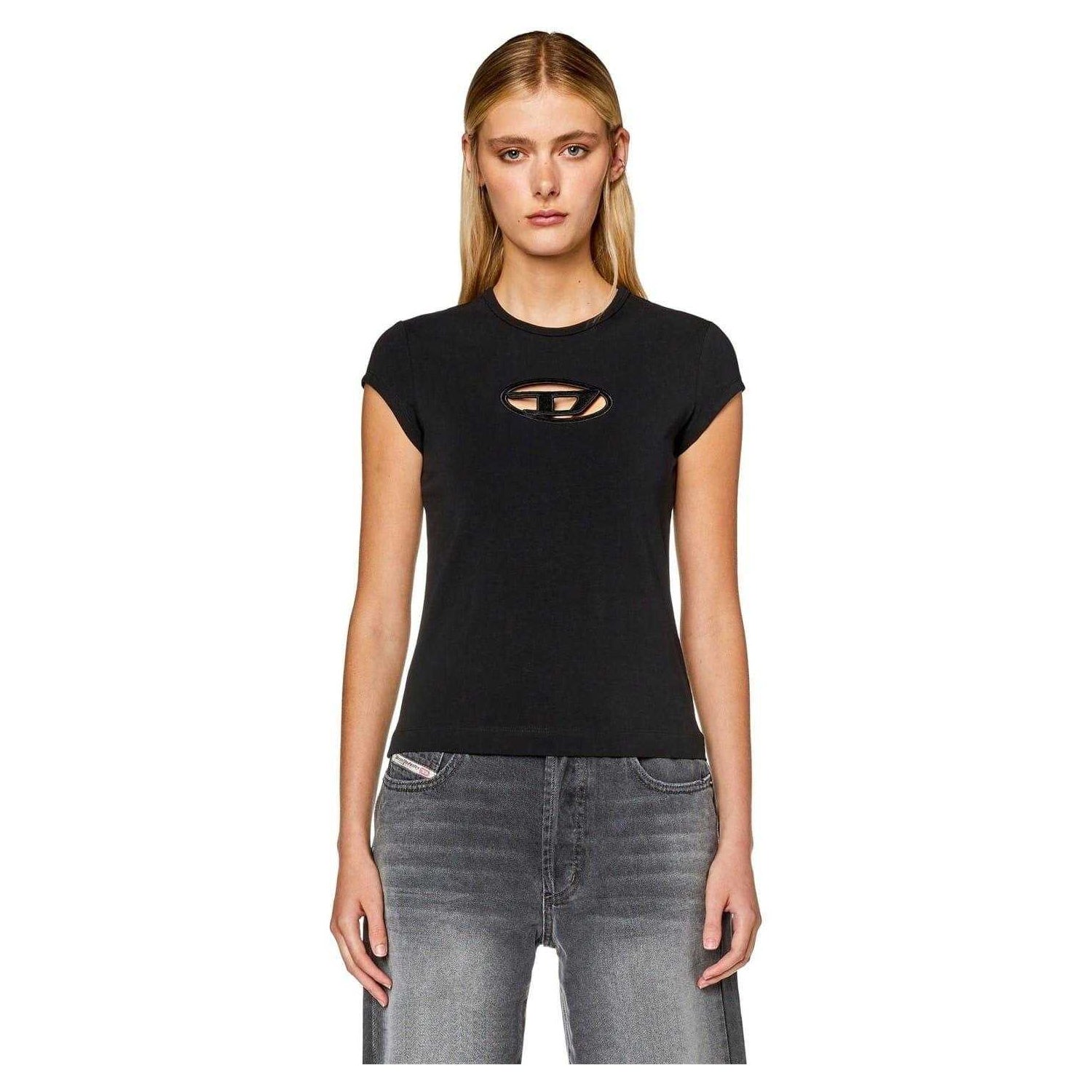 Black - Side - Diesel Womens-Ladies Angie Oval T-Shirt