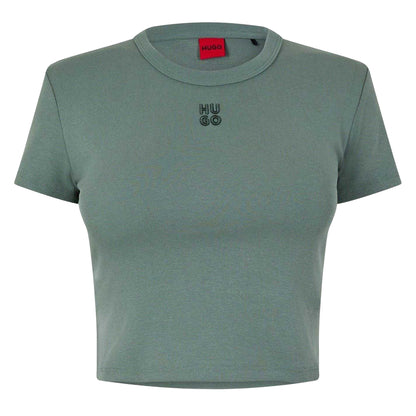 Green - Front - Hugo Womens-Ladies Logo Cotton Crop T-Shirt
