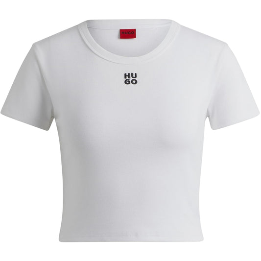 White - Front - Hugo Womens-Ladies Logo Cotton Crop T-Shirt