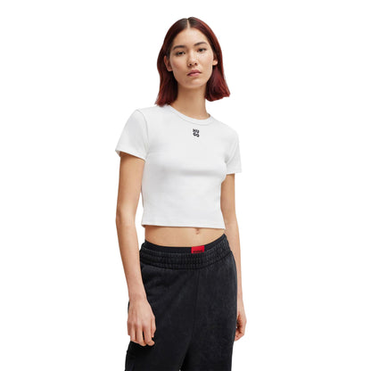 White - Side - Hugo Womens-Ladies Logo Cotton Crop T-Shirt