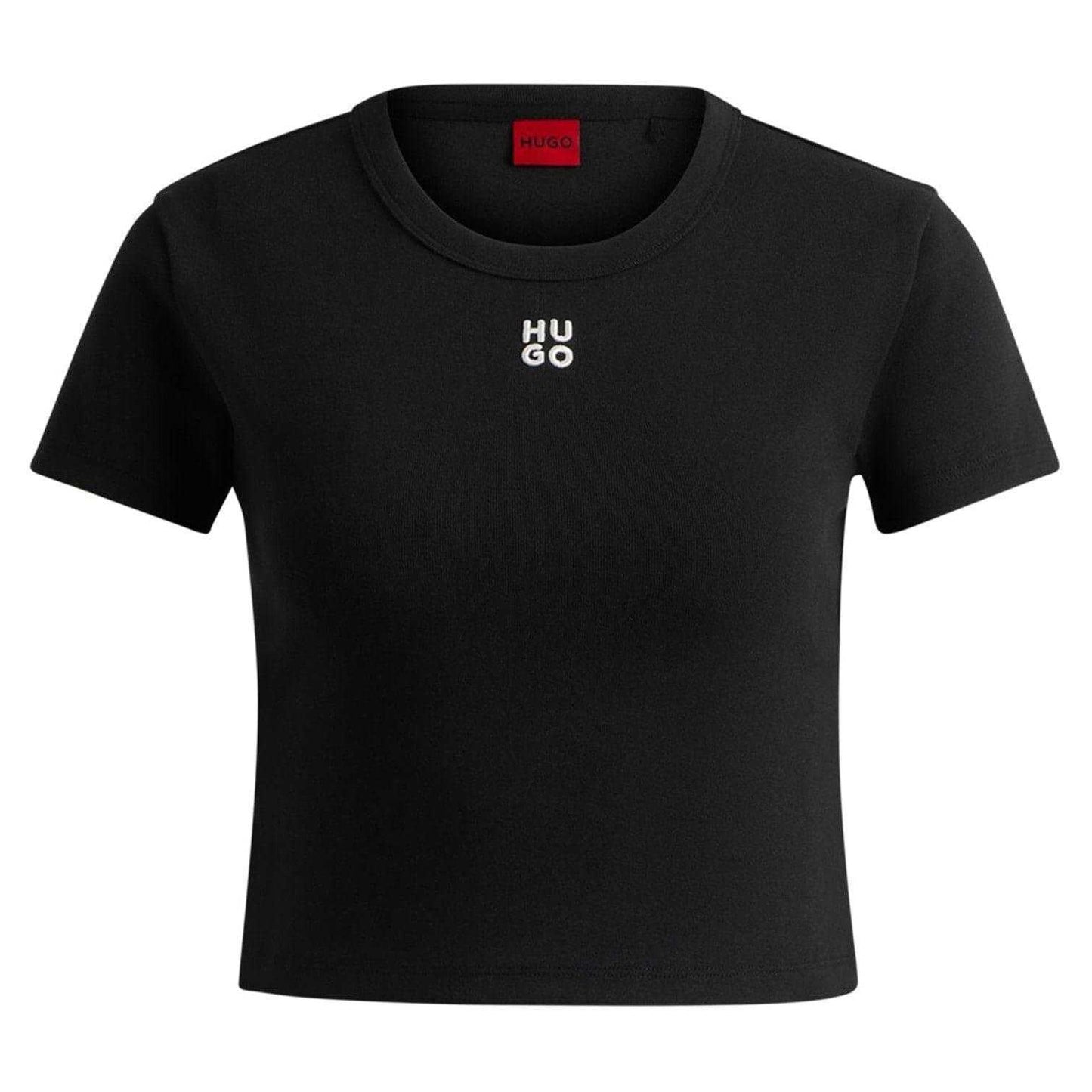 Black - Front - Hugo Womens-Ladies Logo Cotton Crop T-Shirt