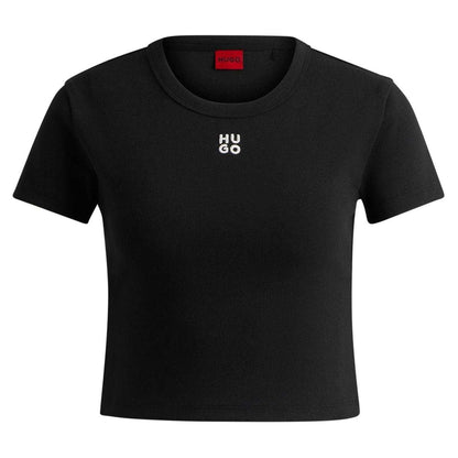 Black - Front - Hugo Womens-Ladies Logo Cotton Crop T-Shirt