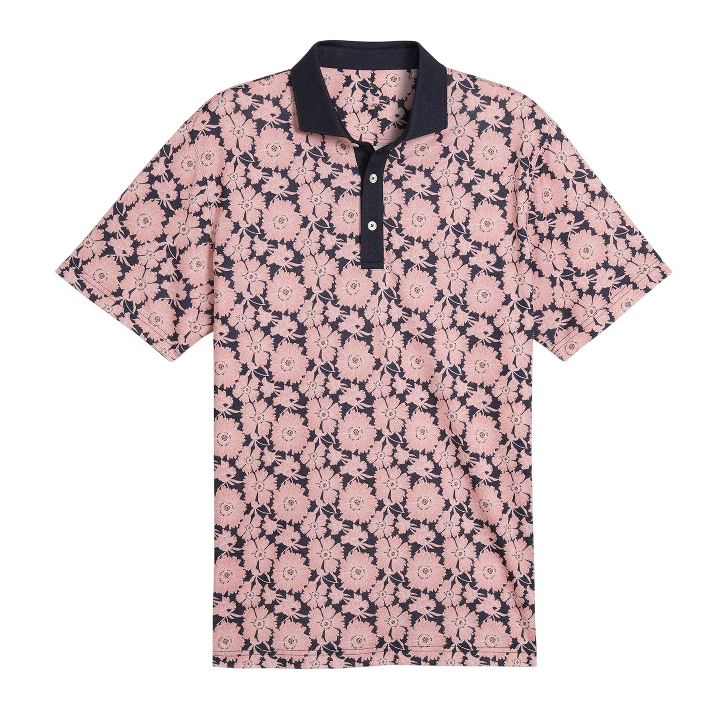 Peach-Blue - Front - Puma Mens Fields Flower Pique Performance Polo Shirt