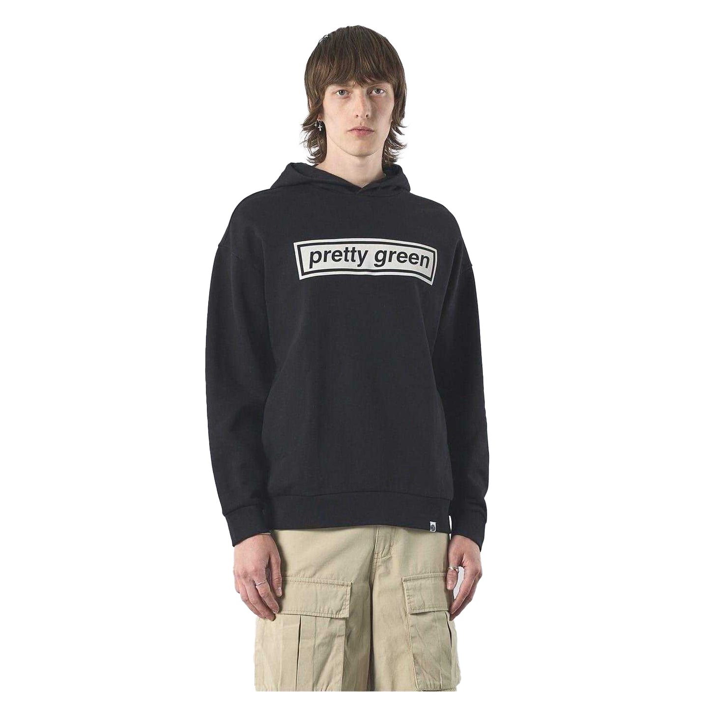 Black - Side - Pretty Green Mens Box Logo Regular Drawstring Hoodie