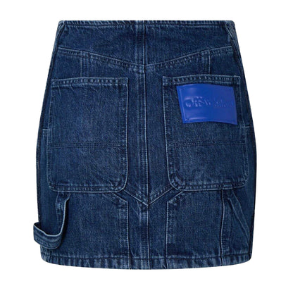 Blue - Back - Off White Womens-Ladies Cargo Denim Mini Skirt