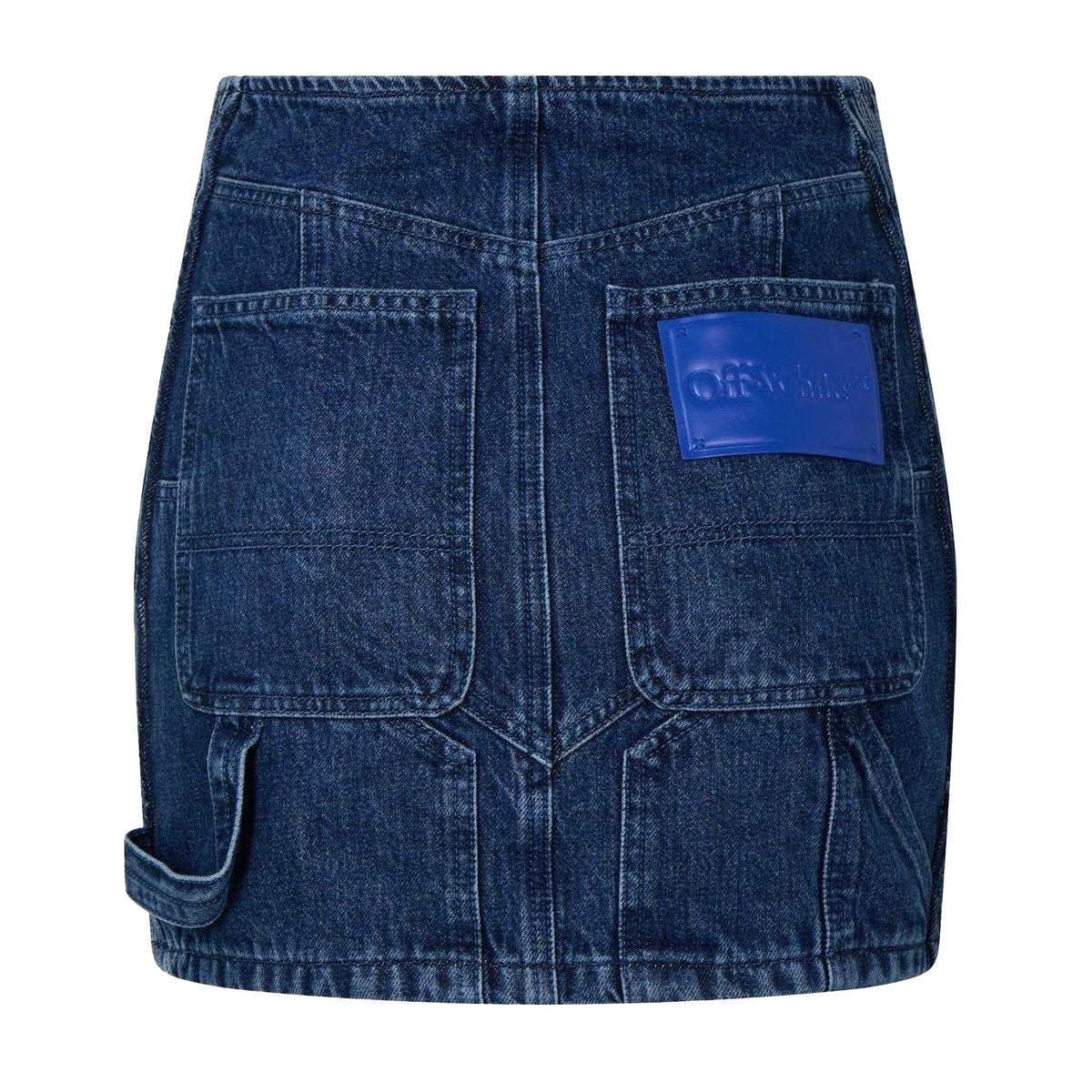 Blue - Back - Off White Womens-Ladies Cargo Denim Mini Skirt