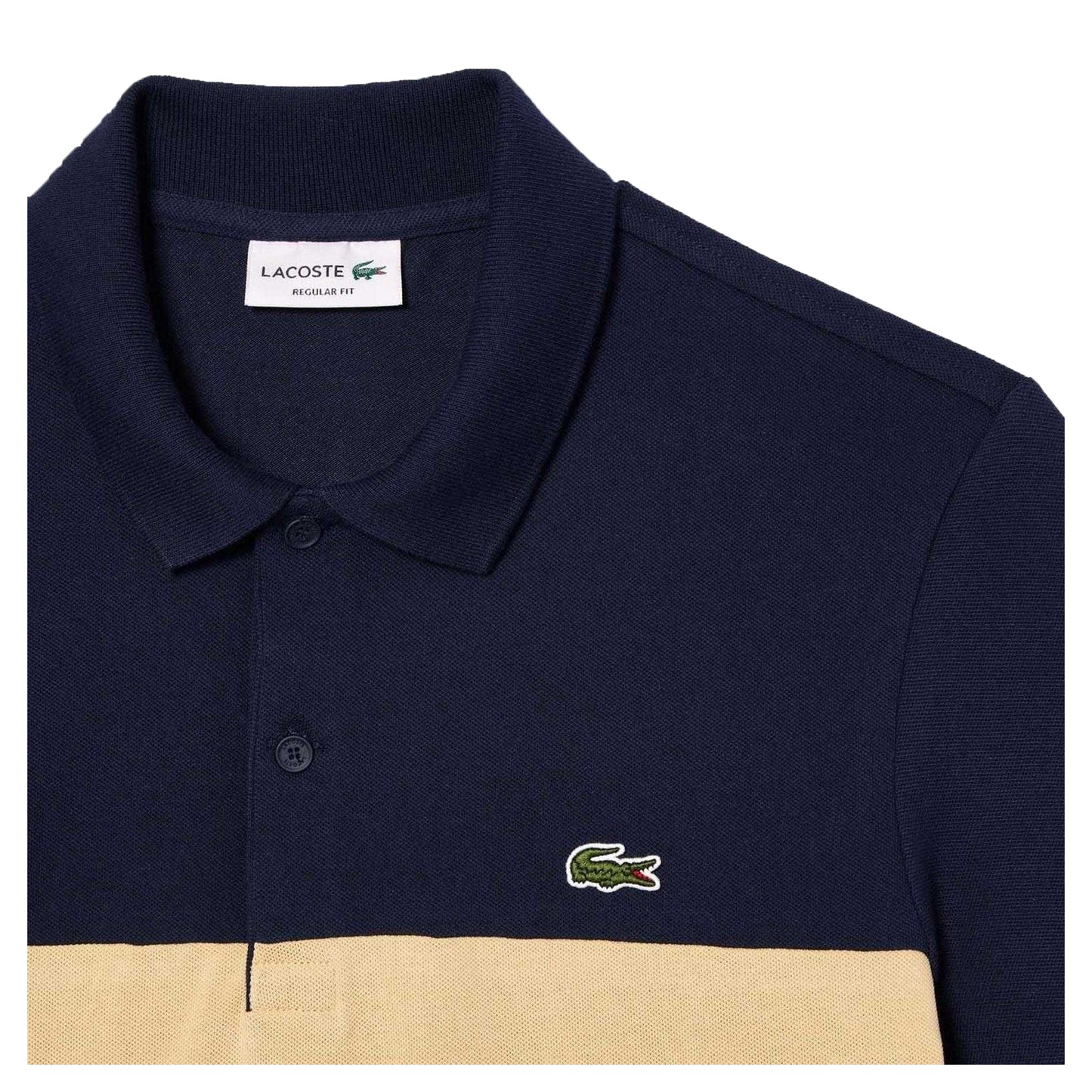 Navy-Beige - Back - Lacoste Mens Colour Block Pique Stretch Polo Shirt