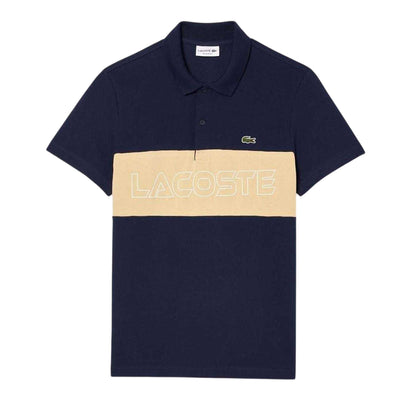 Navy-Beige - Front - Lacoste Mens Colour Block Pique Stretch Polo Shirt