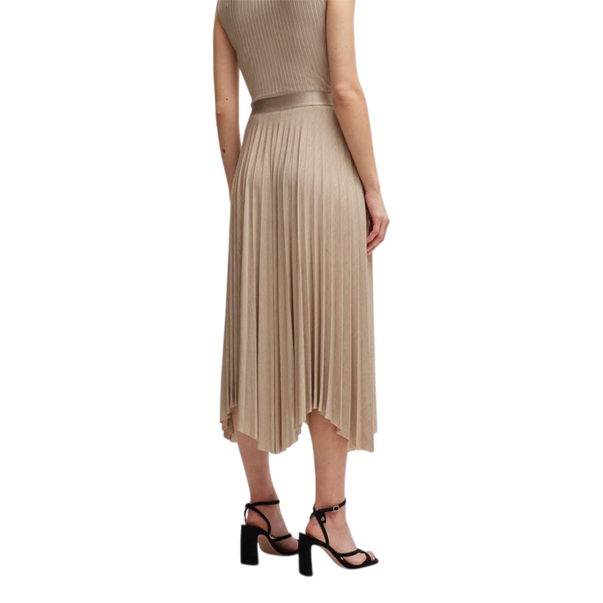 Beige - Back - Boss Womens-Ladies Exala Asymmetric Regular Maxi Skirt