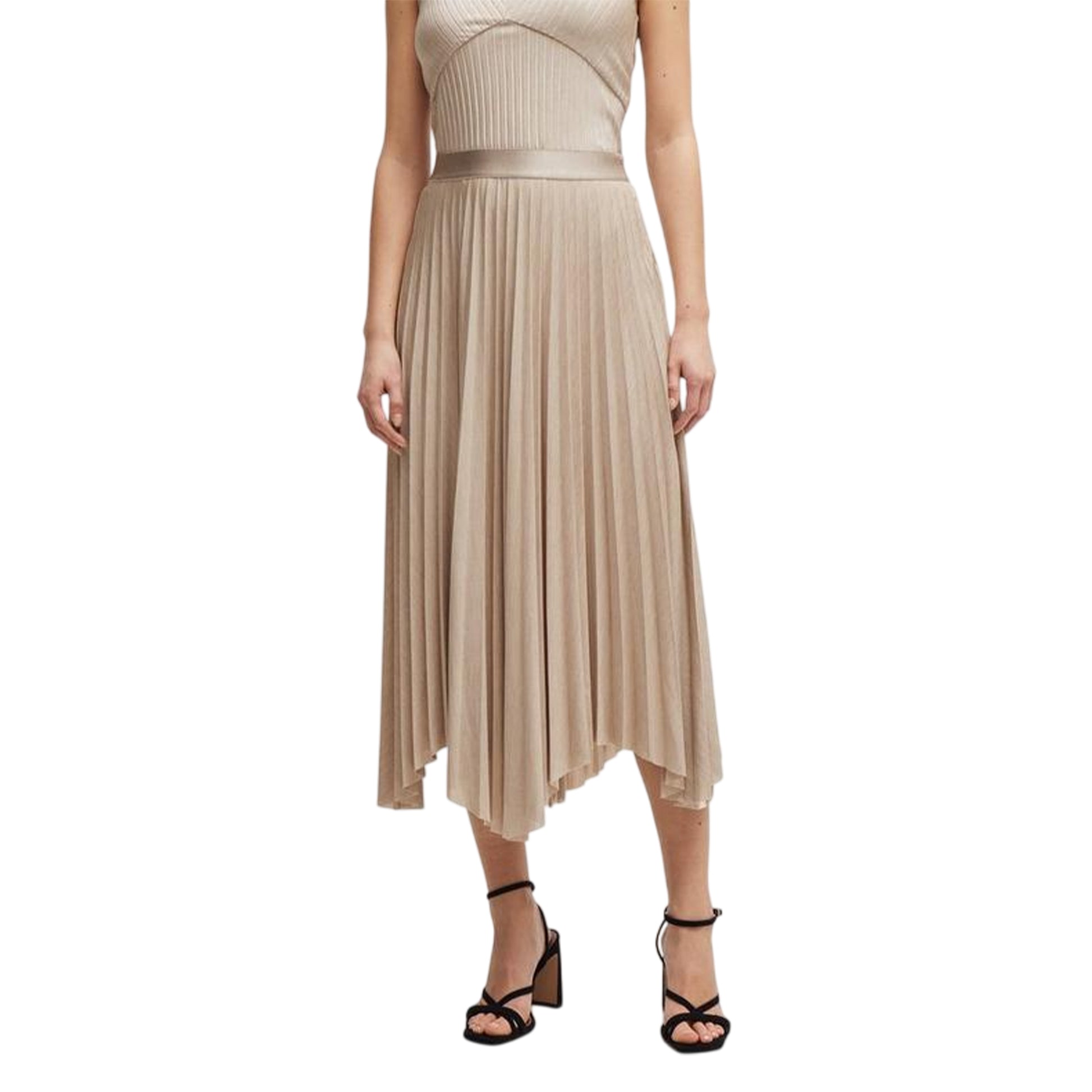 Beige - Side - Boss Womens-Ladies Exala Asymmetric Regular Maxi Skirt