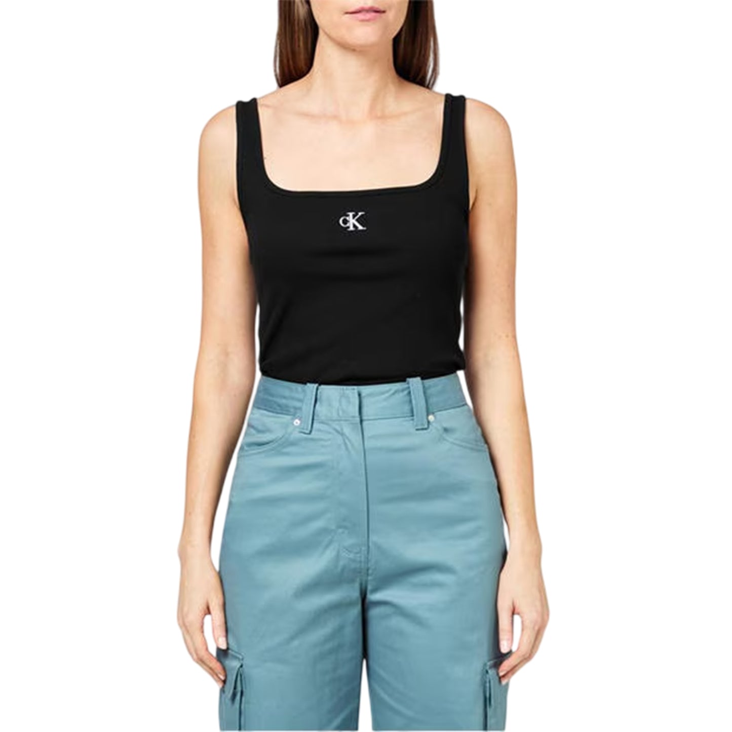 Black - Side - Calvin Klein Womens-Ladies Monogram Cotton Jersey Tank Top