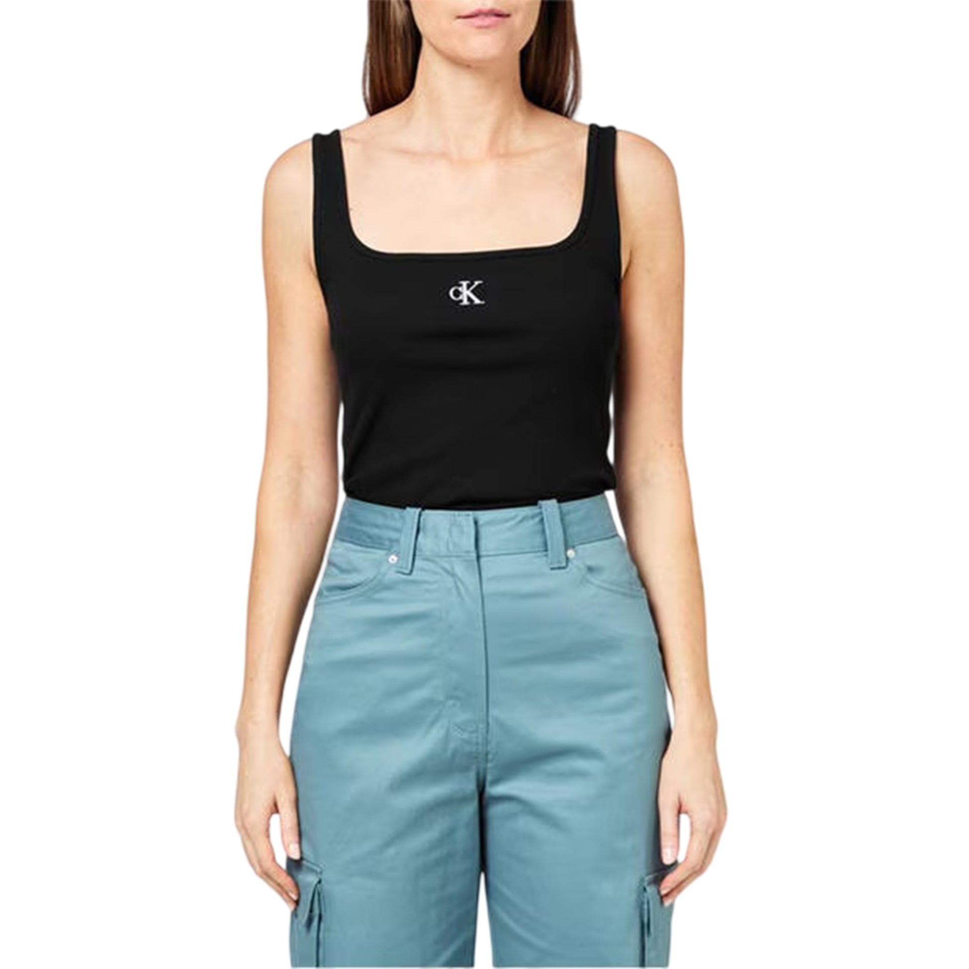 Black - Side - Calvin Klein Womens-Ladies Monogram Cotton Jersey Tank Top