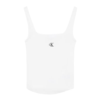 White - Front - Calvin Klein Womens-Ladies Monogram Cotton Jersey Tank Top