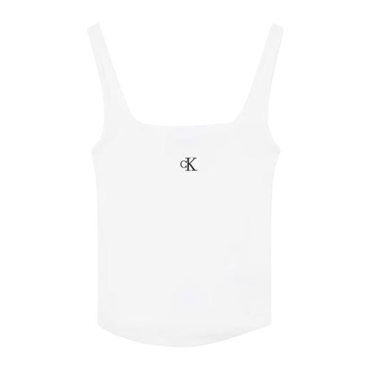 White - Front - Calvin Klein Womens-Ladies Monogram Cotton Jersey Tank Top