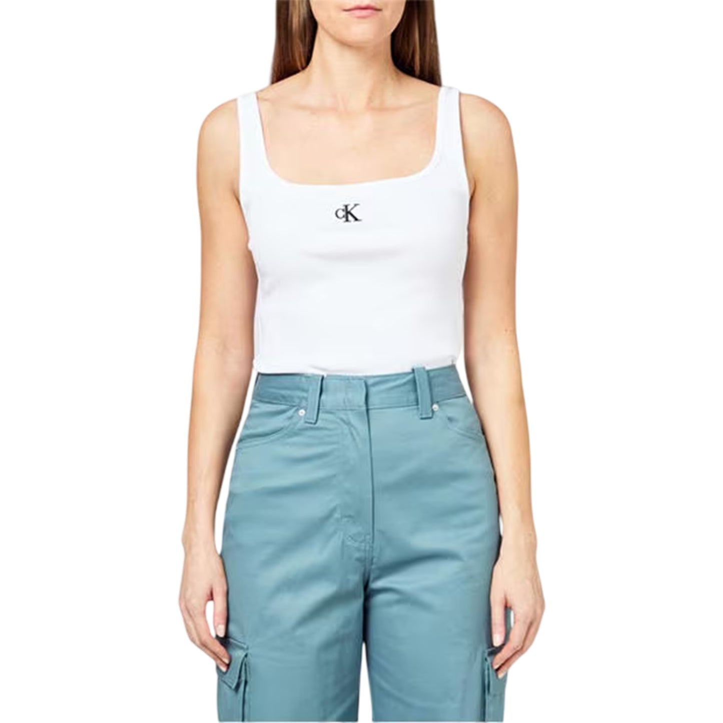 White - Side - Calvin Klein Womens-Ladies Monogram Cotton Jersey Tank Top
