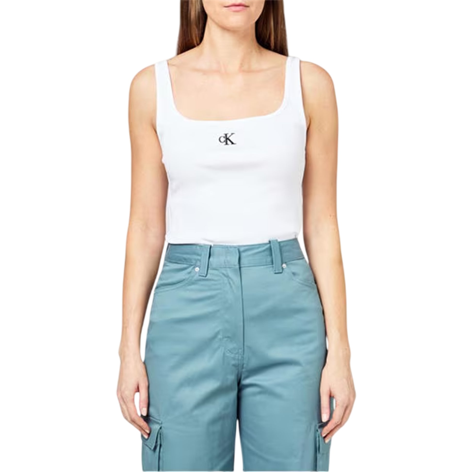 White - Side - Calvin Klein Womens-Ladies Monogram Cotton Jersey Tank Top