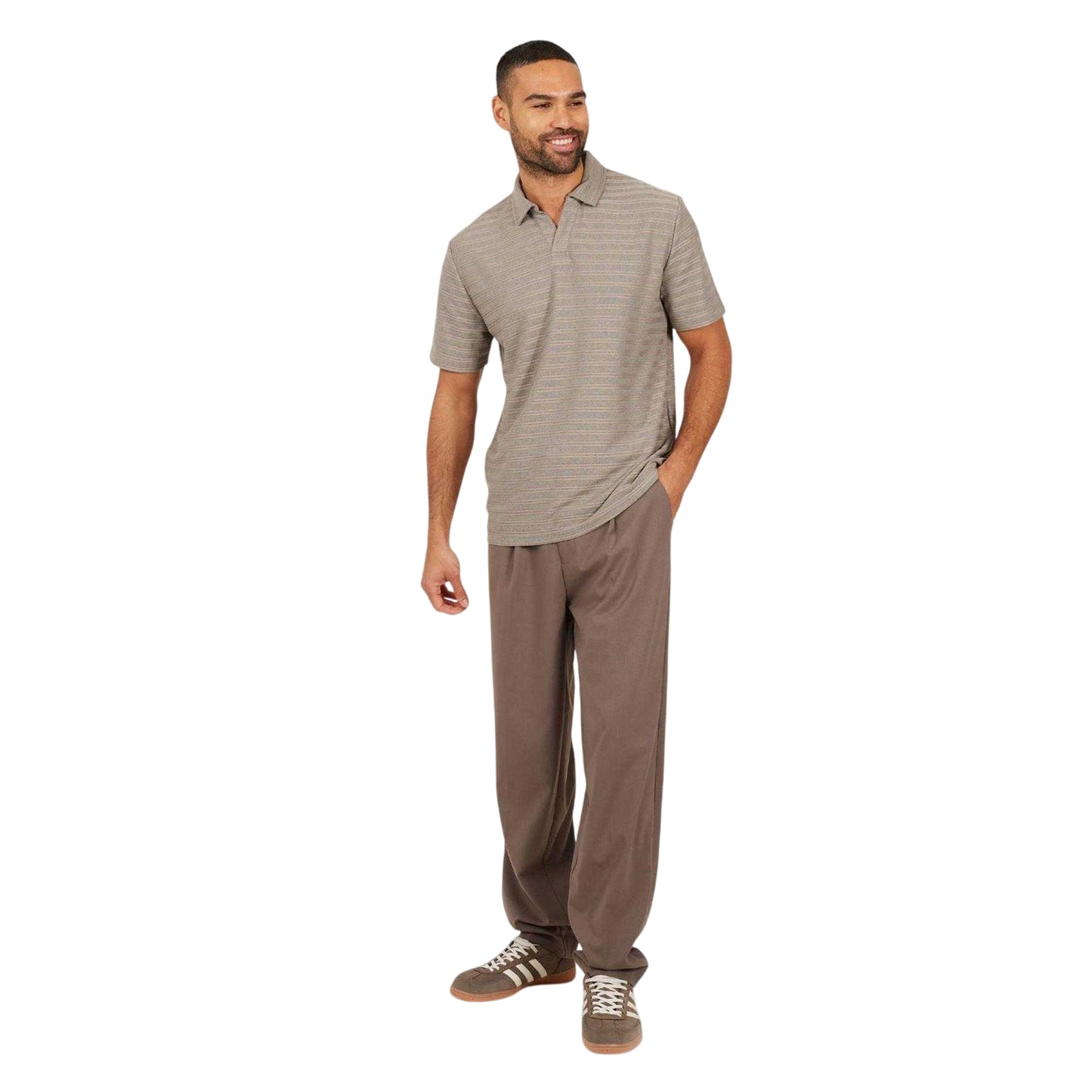 Brown-Grey - Side - Brave Soul Mens Trophy Striped Polo Shirt