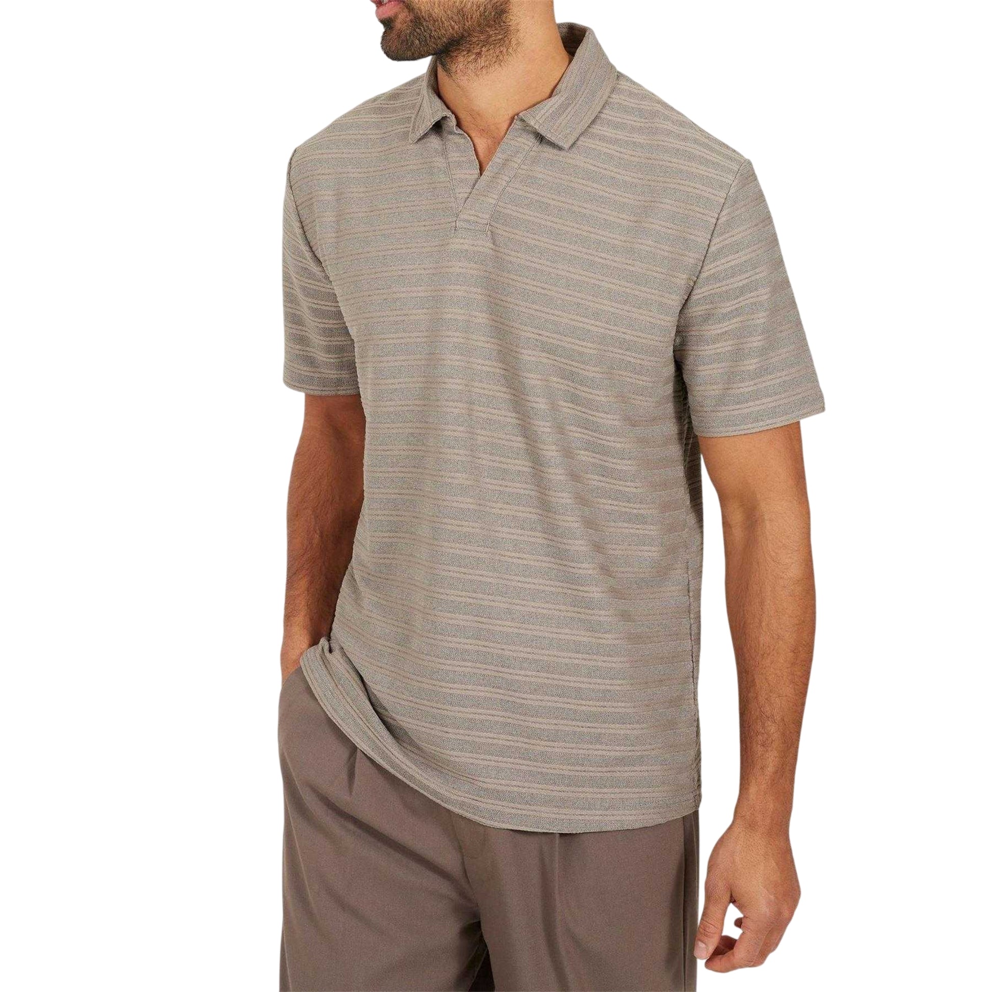 Brown-Grey - Front - Brave Soul Mens Trophy Striped Polo Shirt