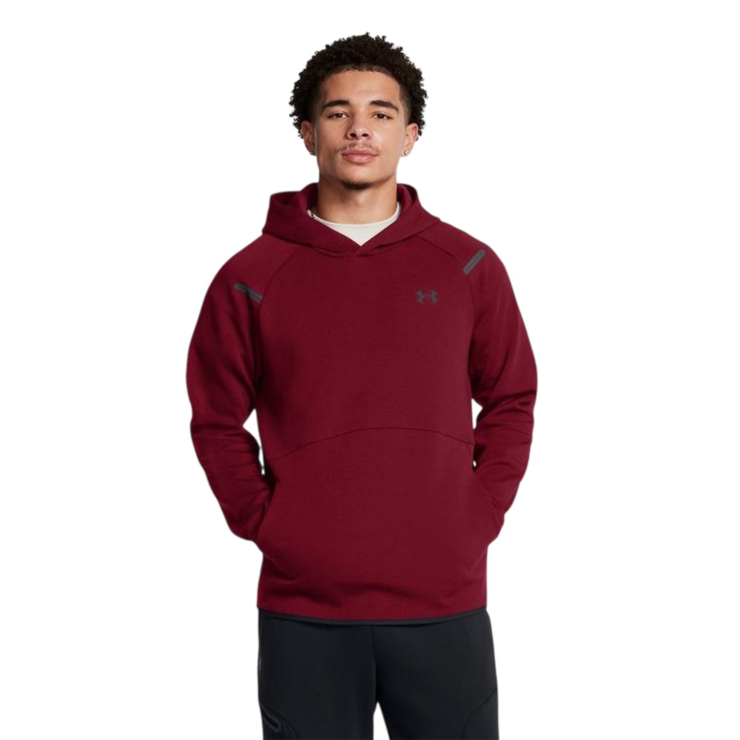 Red - Side - Under Armour Mens Essential Fleece Raglan Hoodie