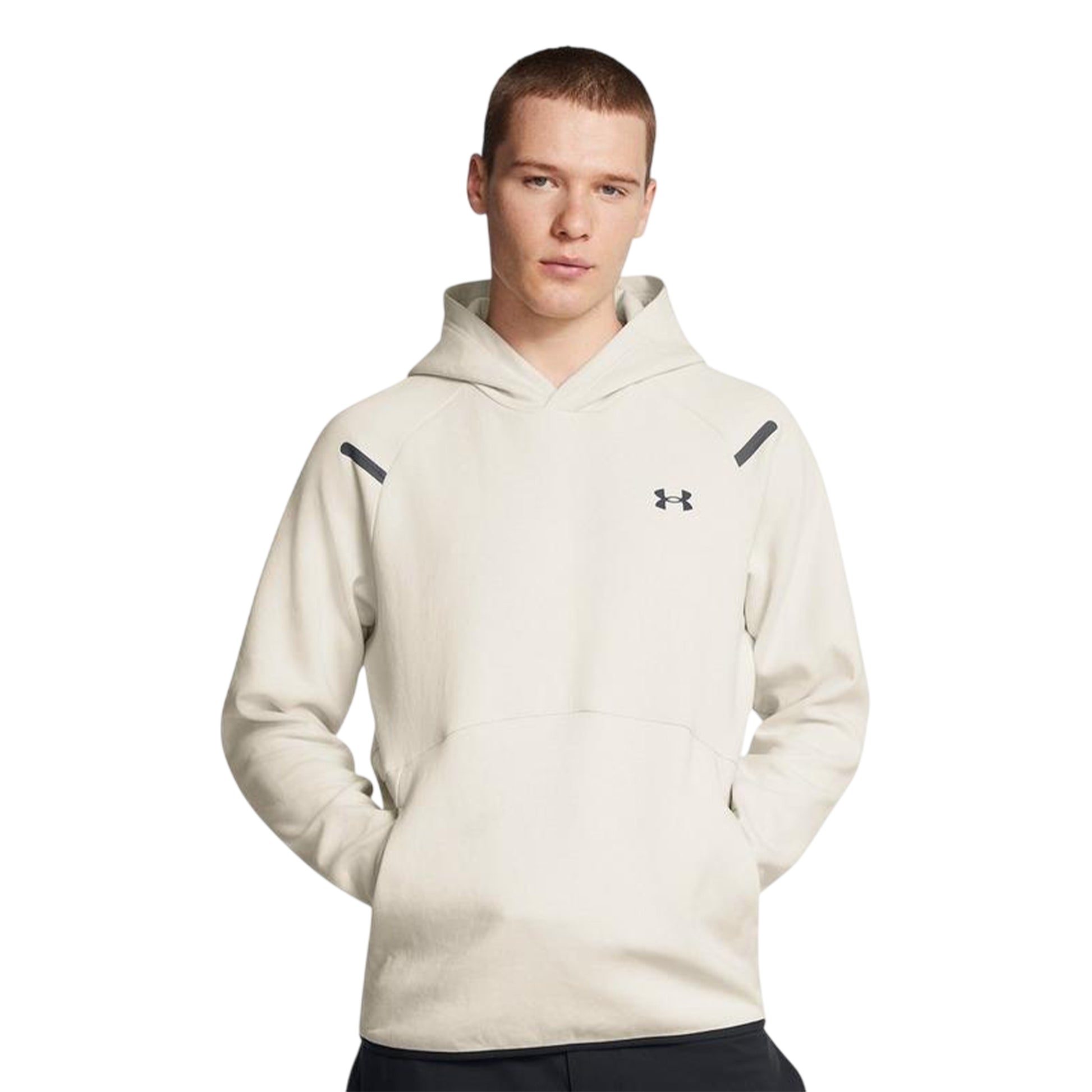 White-Black - Side - Under Armour Mens Essential Fleece Raglan Hoodie